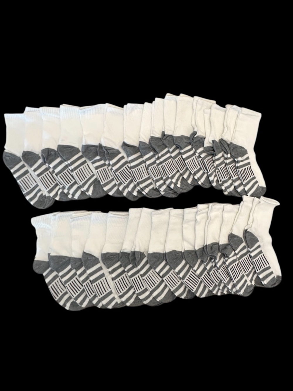 30 Pair Bundle Kids Socks Shoe 7C–1Y Ages 3-7 White and Gray Thin Crew NWT